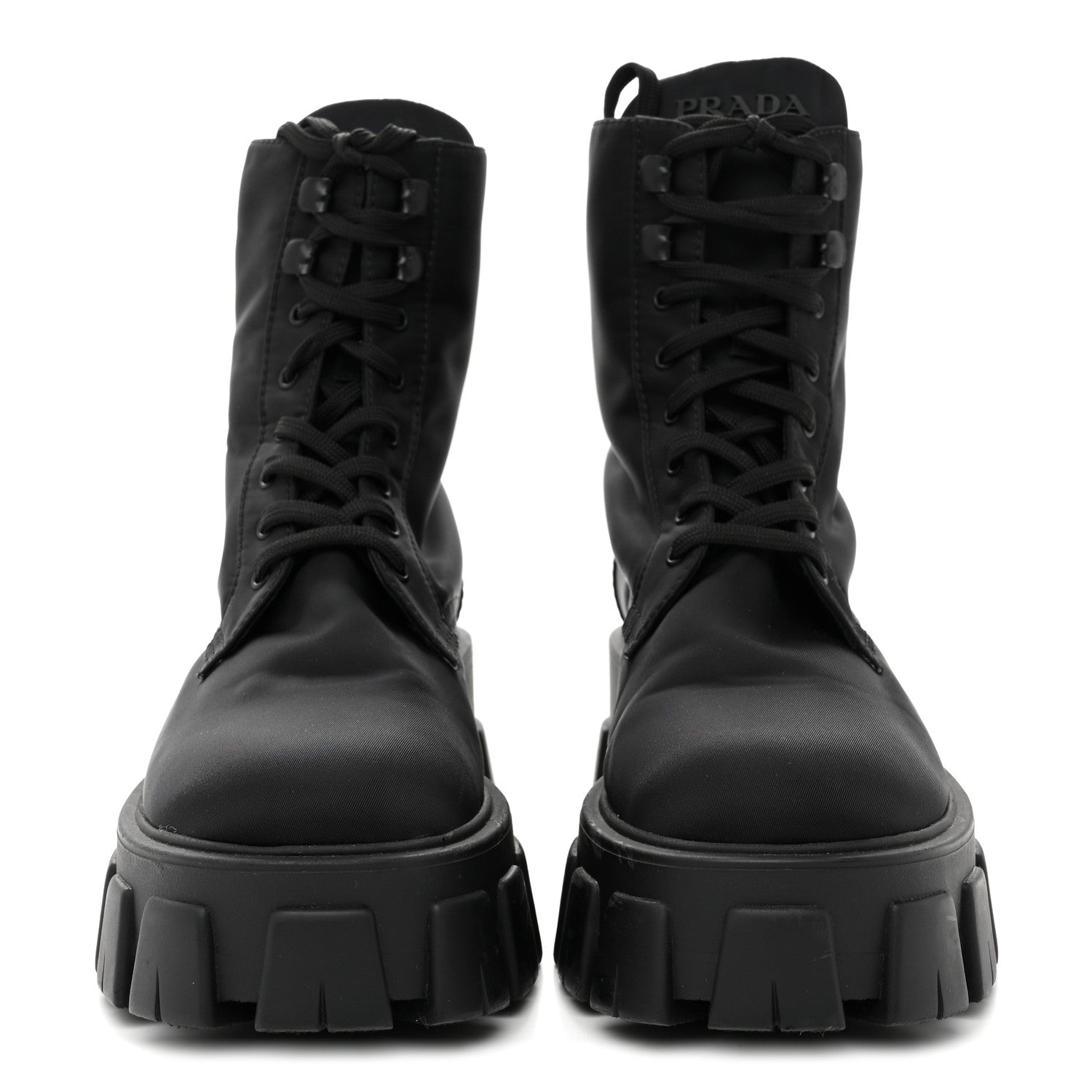 Prada Re-Nylon Gabardine Metal Triangle Logo Monolith Pouch Pocket 55mm Boots 39 Black