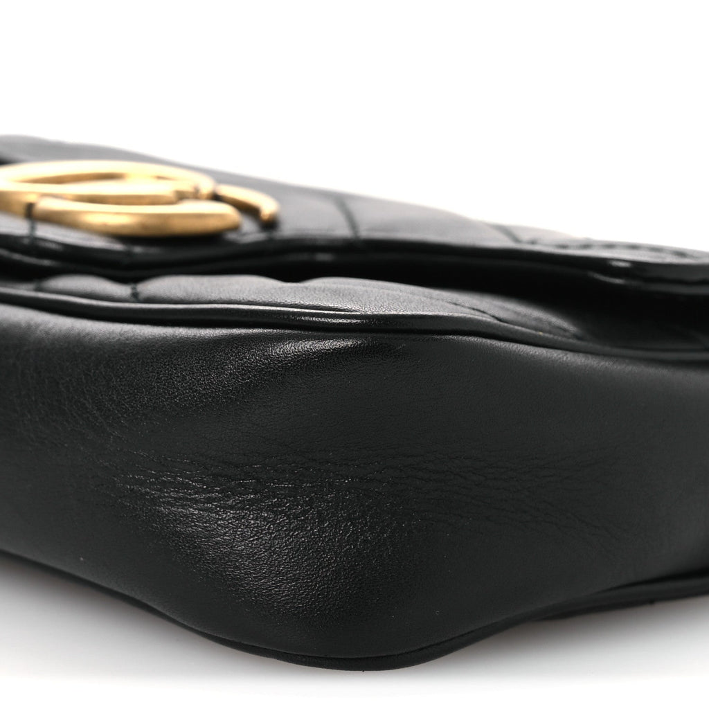 Gucci Calfskin Matelasse Super Mini GG Marmont Shoulder Bag Black