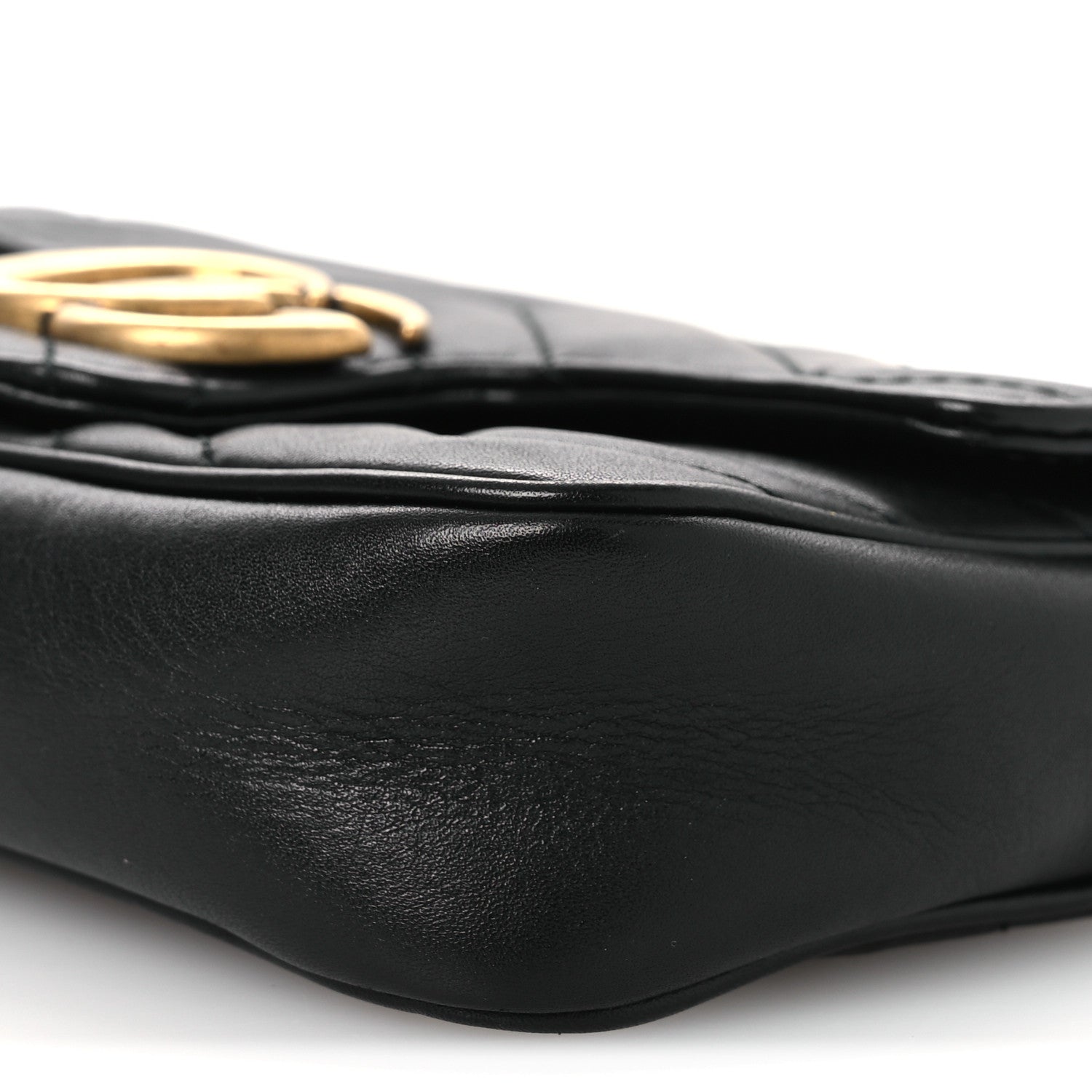Gucci Calfskin Matelasse Super Mini GG Marmont Shoulder Bag Black