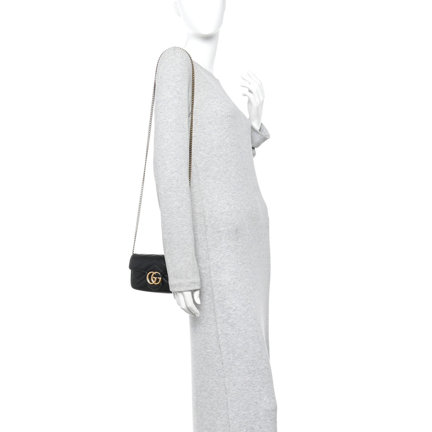 Gucci Calfskin Matelasse Super Mini GG Marmont Shoulder Bag Black