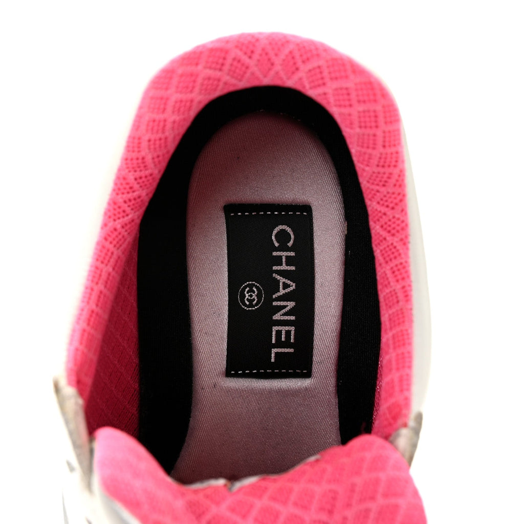 Calfskin Fabric Sneakers 36 White Silver Fluo Pink