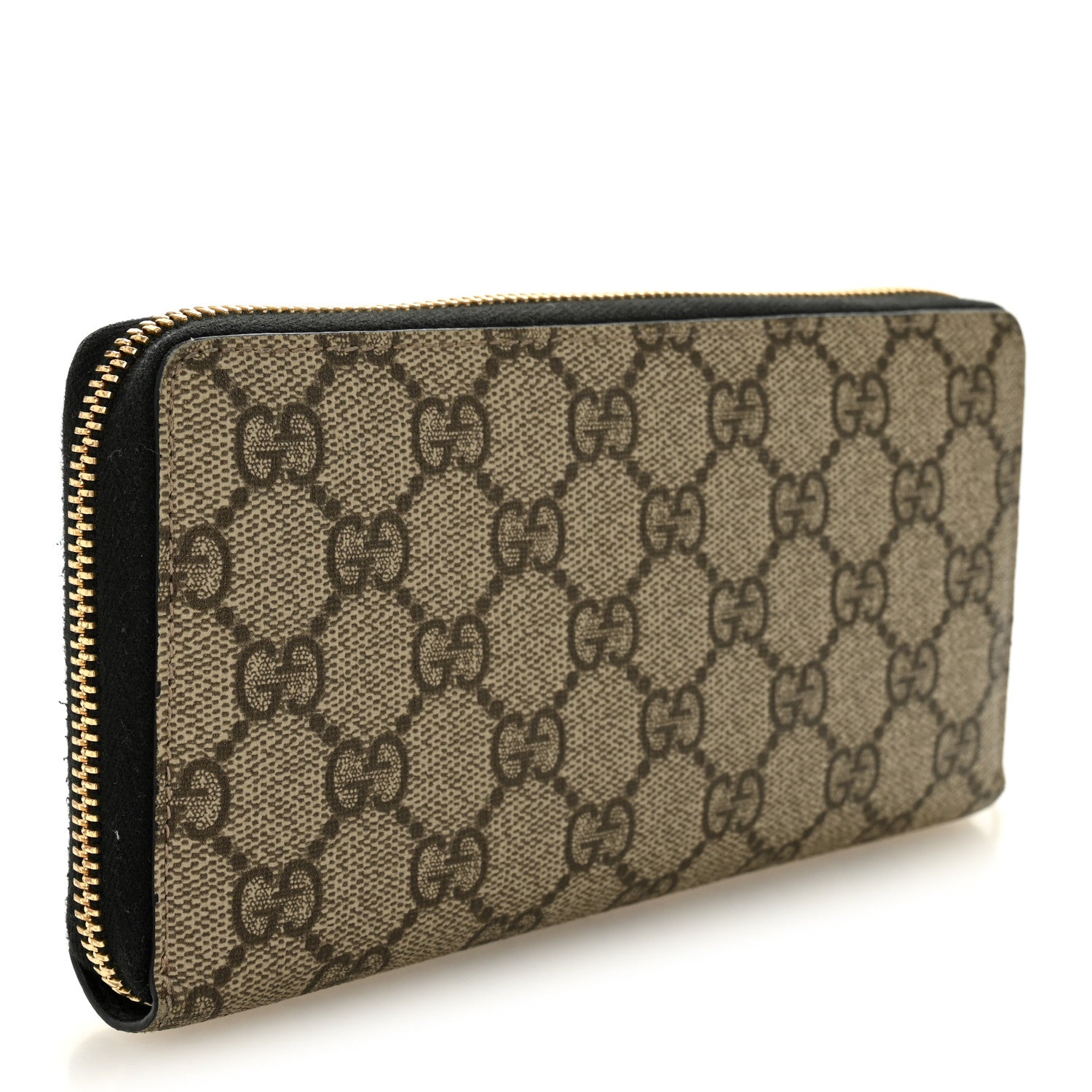 Gucci Dollar Calfskin GG Supreme Monogram GG Marmont Zip Around Wallet Black Beige Ebony
