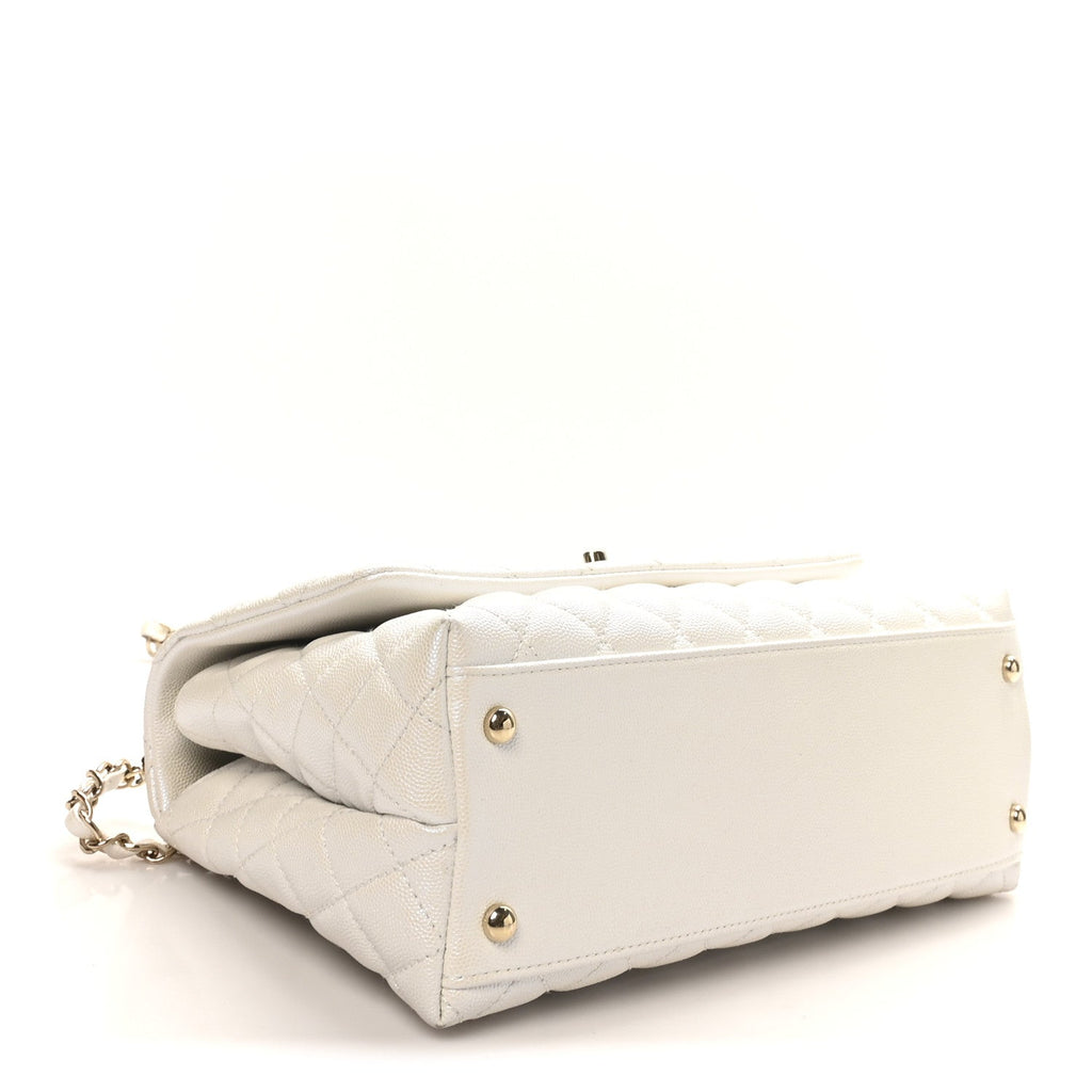Chanel Iridescent Caviar Quilted Small Coco Handle Flap White