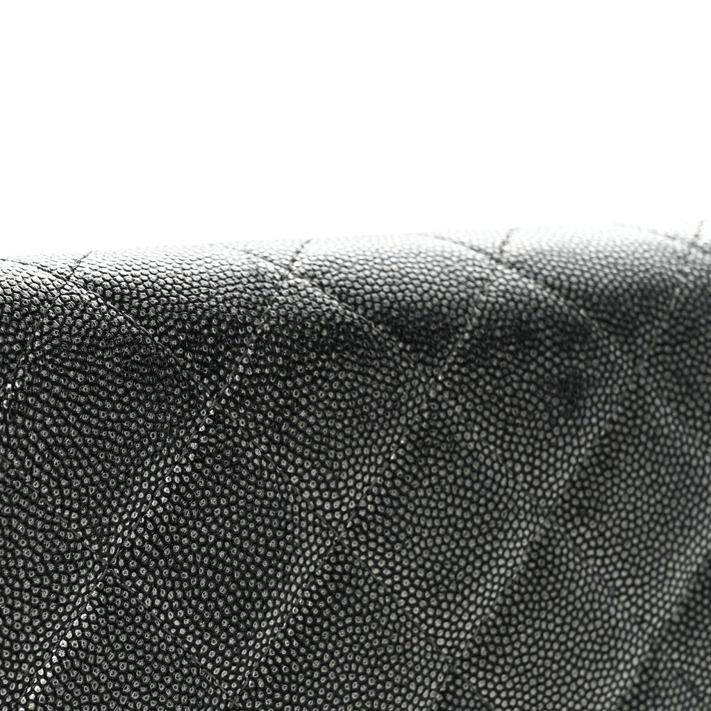 Metallic Caviar Quilted Large Golden Class Gusset Flap Wallet Dark Grey