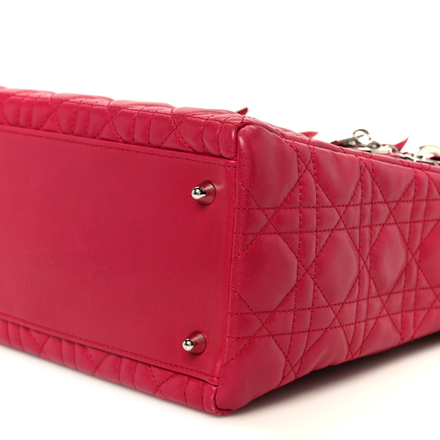 Christian Dior Lambskin Cannage Bow Medium Lady Dior Fuchsia