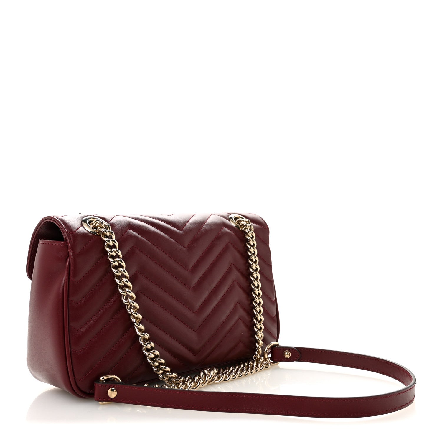 Gucci Calfskin Matelasse Small GG Marmont Shoulder Bag Ancora Red