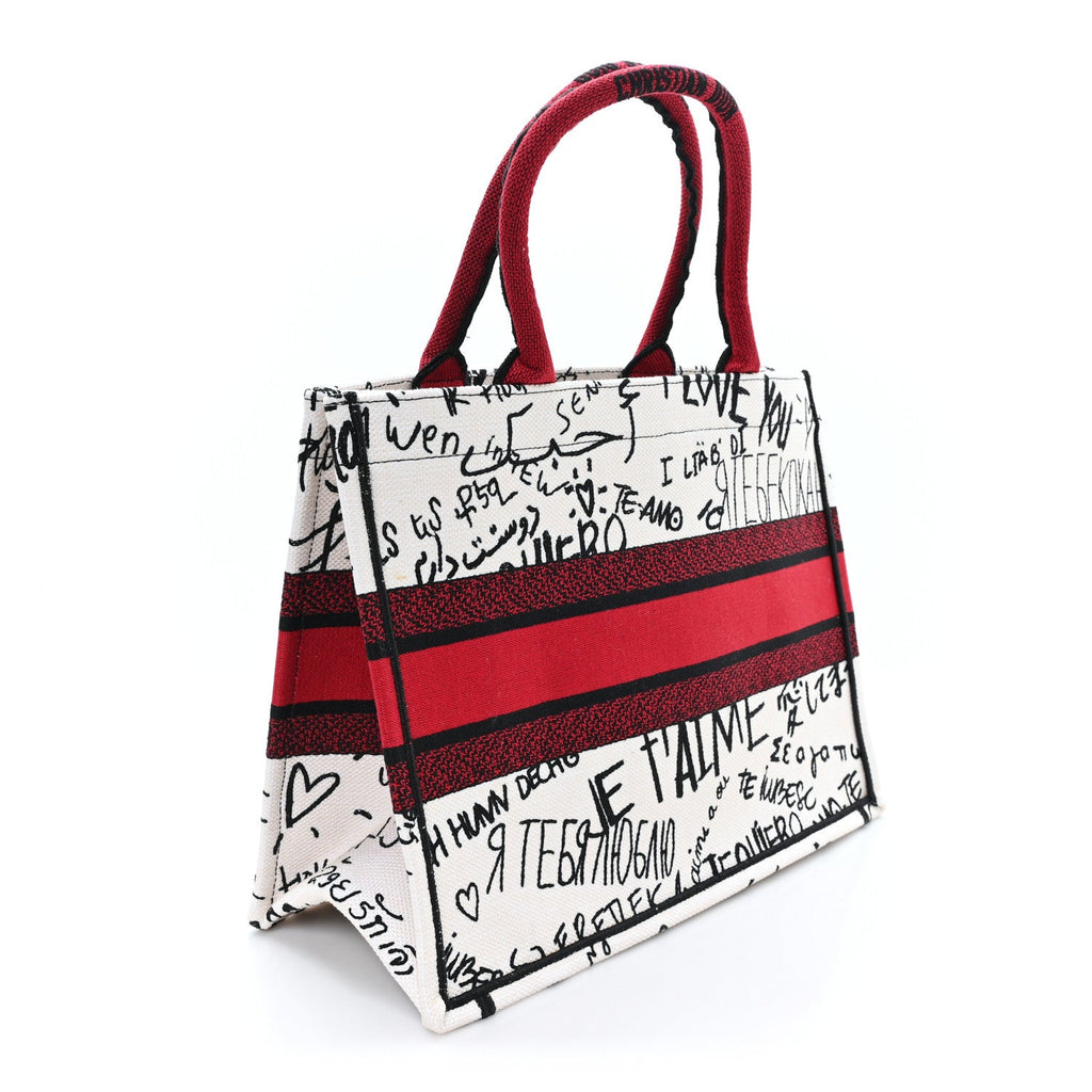 Christian Dior Canvas Embroidered Medium Dioramour Graffiti Book Tote Latte Multicolor