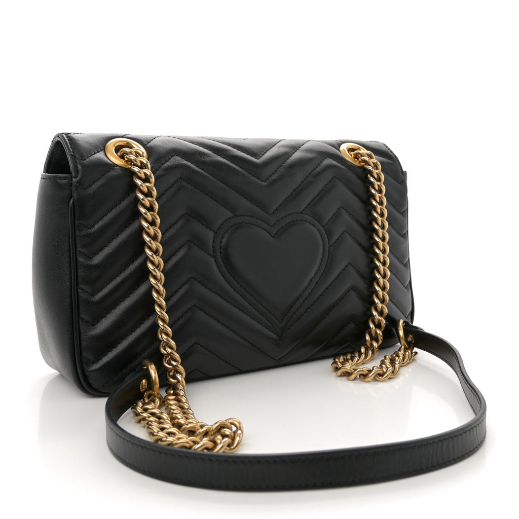 Gucci Calfskin Matelasse Small GG Marmont Shoulder Bag Black