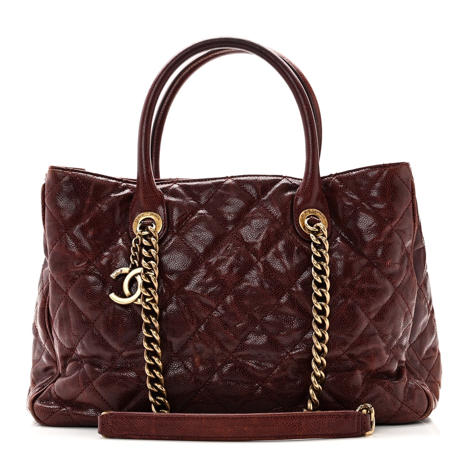 Chanel Glazed Caviar Quilted Small Shiva Tote Burgundy