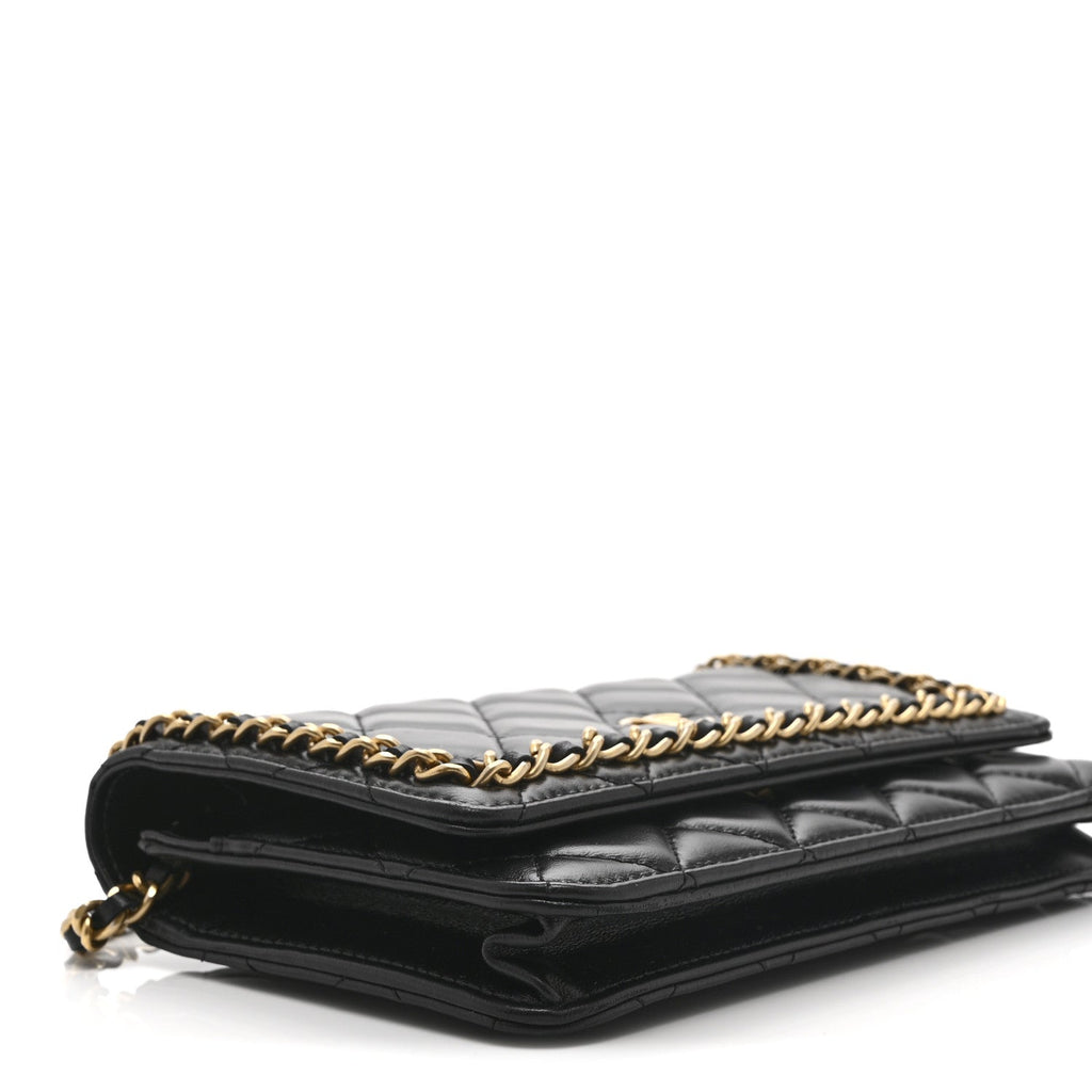 Chanel Lambskin Quilted Chain Around Wallet On Chain WOC Black
