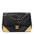 Chanel Calfskin Chevron Quilted Mini Rock The Corner Flap Black