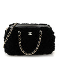 Chanel Shearling Quilted Barrel Clutch With Chain Black