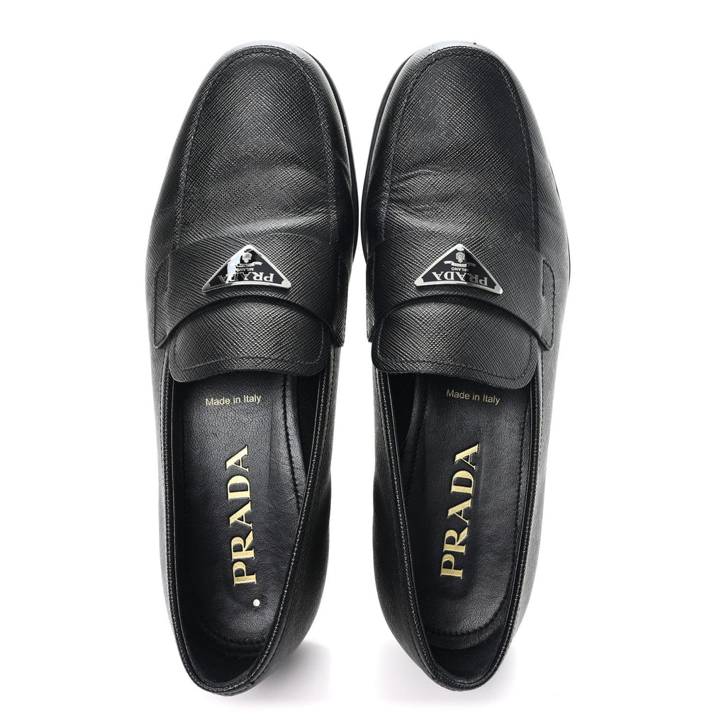Prada Saffiano Mens Triangle Loafers 6 Black