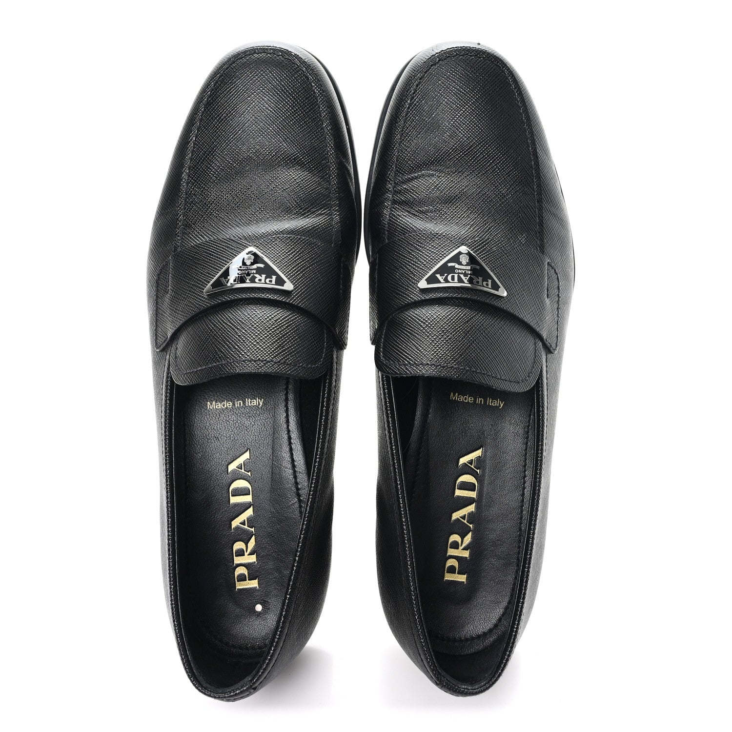 Prada Saffiano Mens Triangle Loafers 6 Black