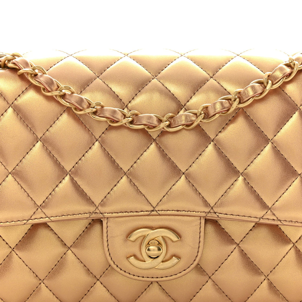 Chanel Metallic Lambskin Quilted Medium Double Flap Golden