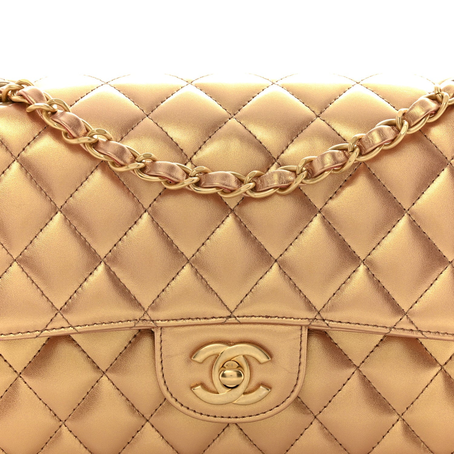 Chanel Metallic Lambskin Quilted Medium Double Flap Golden