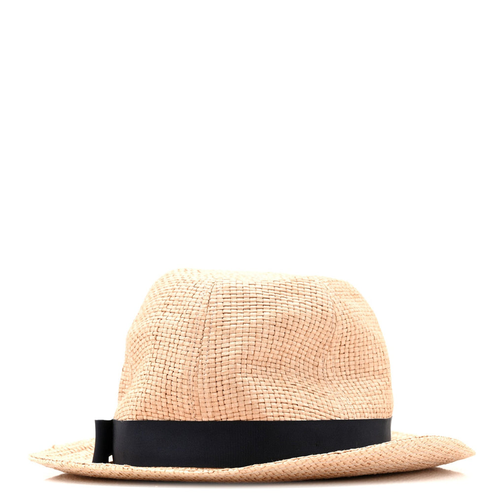 Gucci Straw Grosgrain Wide Brim Hat L Black
