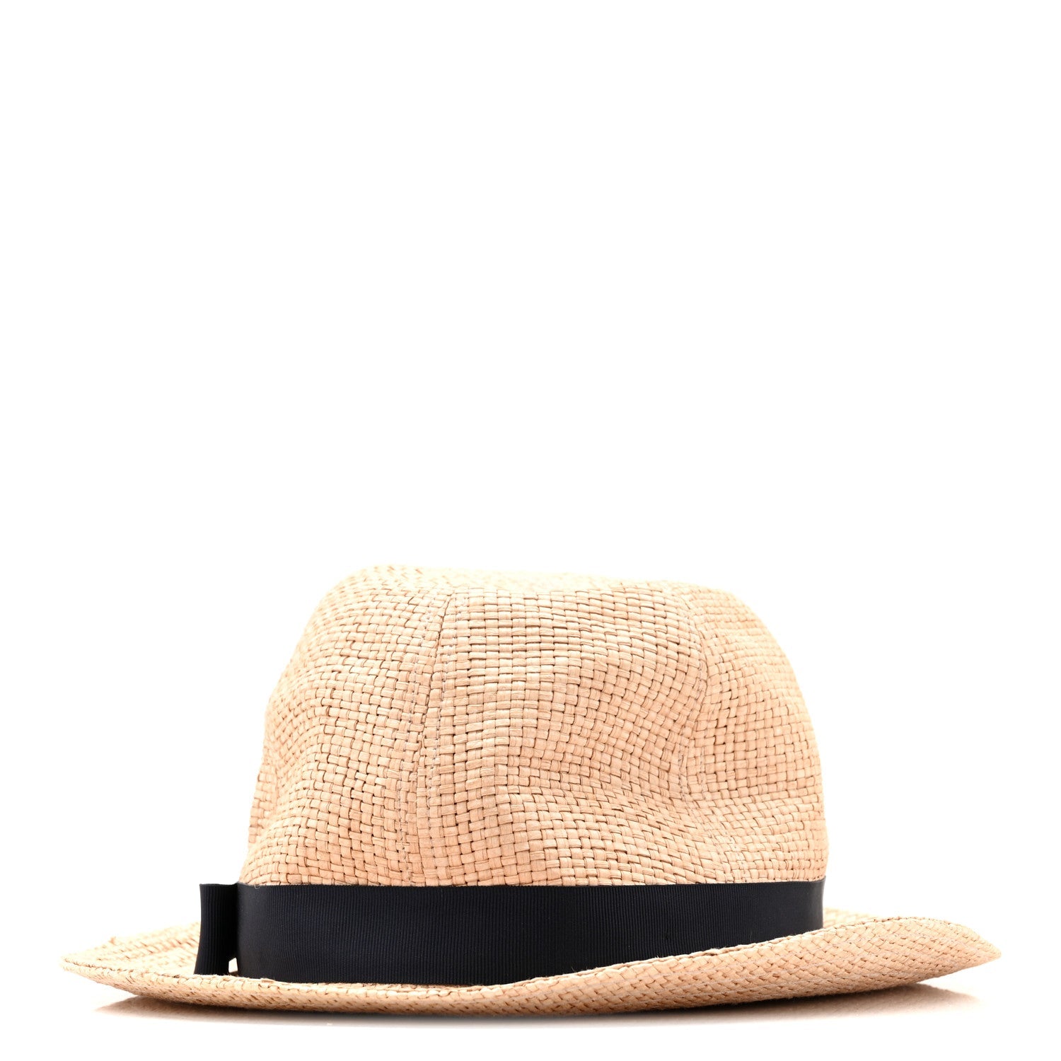 Gucci Straw Grosgrain Wide Brim Hat L Black