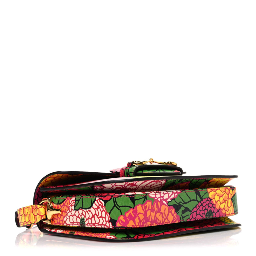 Gucci X KEN SCOTT New Shangai Calfskin Pomponica Print Horsebit 1955 Shoulder Bag Multicolor Fuxia Pompon