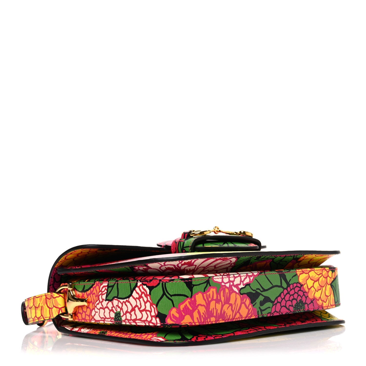 Gucci X KEN SCOTT New Shangai Calfskin Pomponica Print Horsebit 1955 Shoulder Bag Multicolor Fuxia Pompon