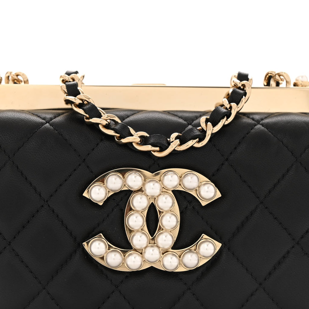 Chanel Lambskin Quilted Pearl CC Vanity Case Black