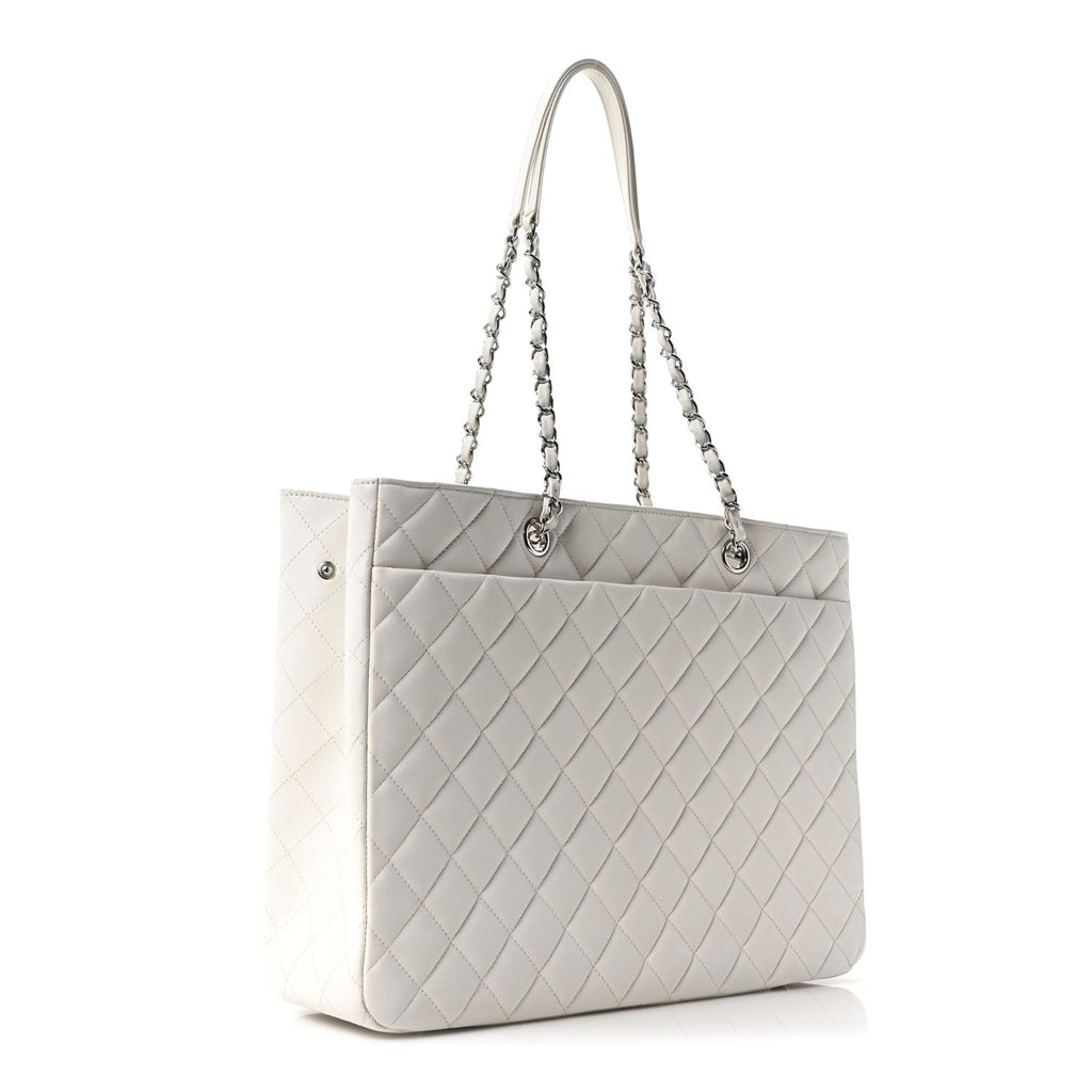 Chanel Calfskin Quilted Large Classic Shopping Tote White