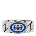 Gucci Sterling Silver Enamel Interlocking G Chain Ring 61 9.75 Blue