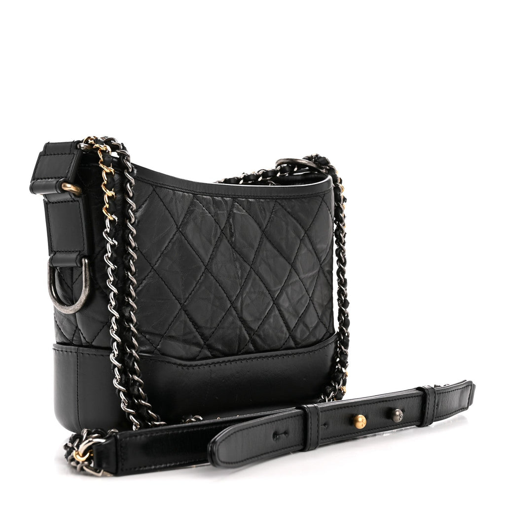 Chanel Aged Calfskin Quilted Small Gabrielle Hobo Black