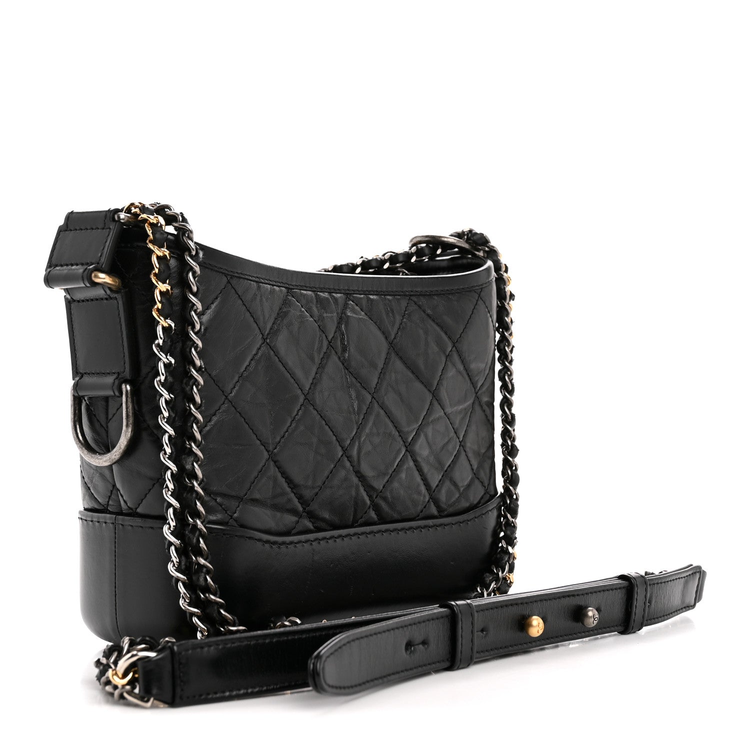 Chanel Aged Calfskin Quilted Small Gabrielle Hobo Black