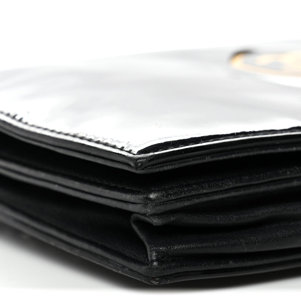 Chanel Patent CC Compact Wallet on Chain WOC Black