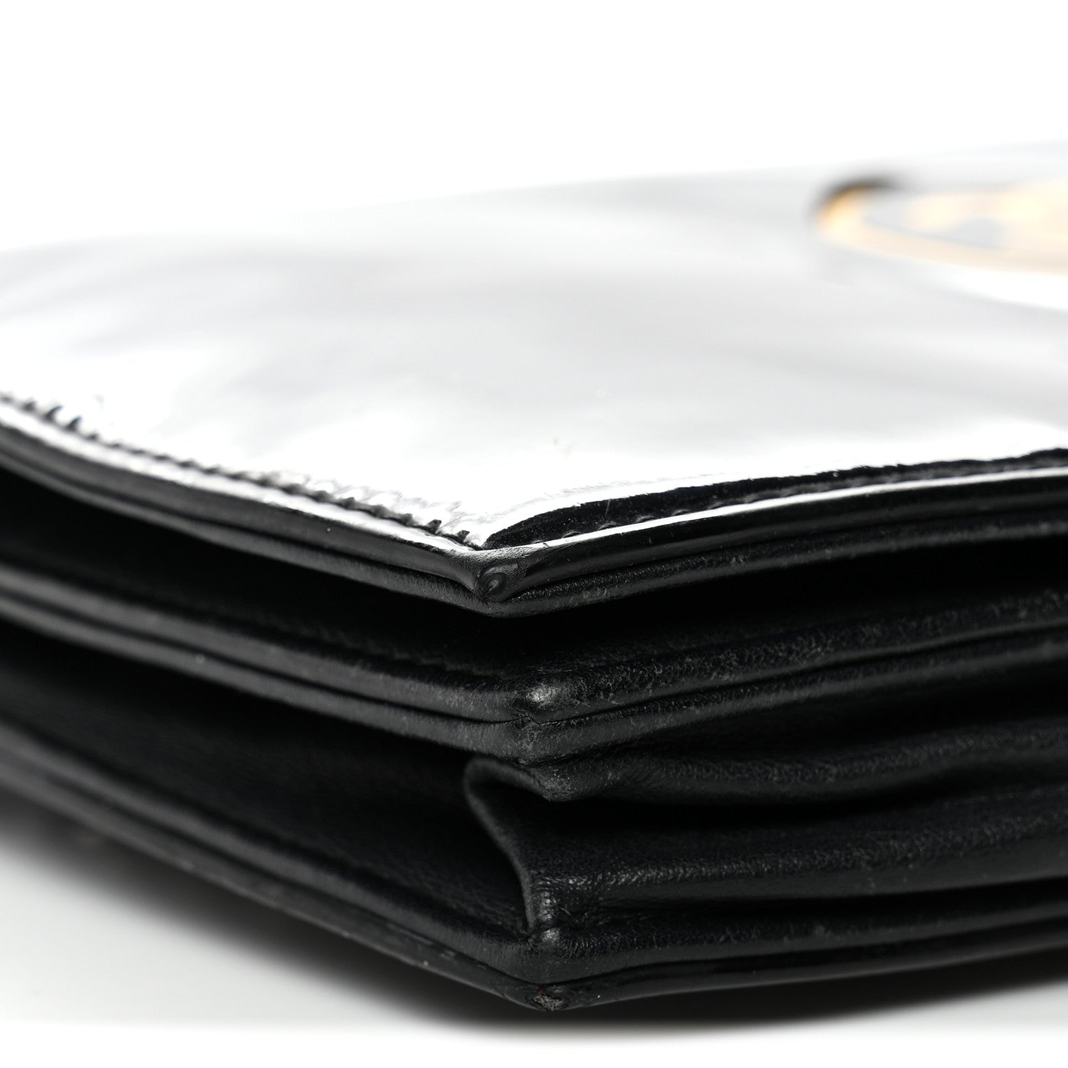 Chanel Patent CC Compact Wallet on Chain WOC Black