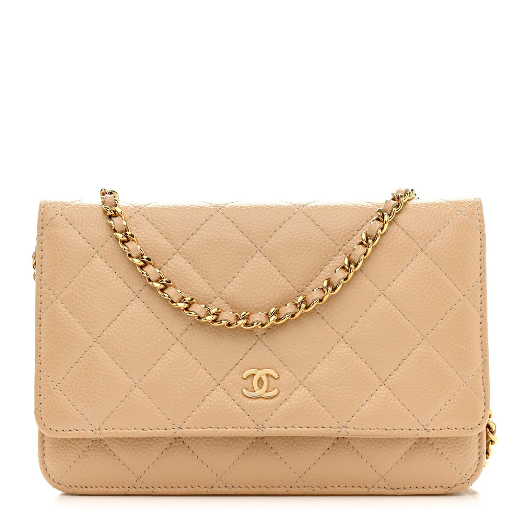 Chanel Caviar Quilted Wallet On Chain WOC Beige