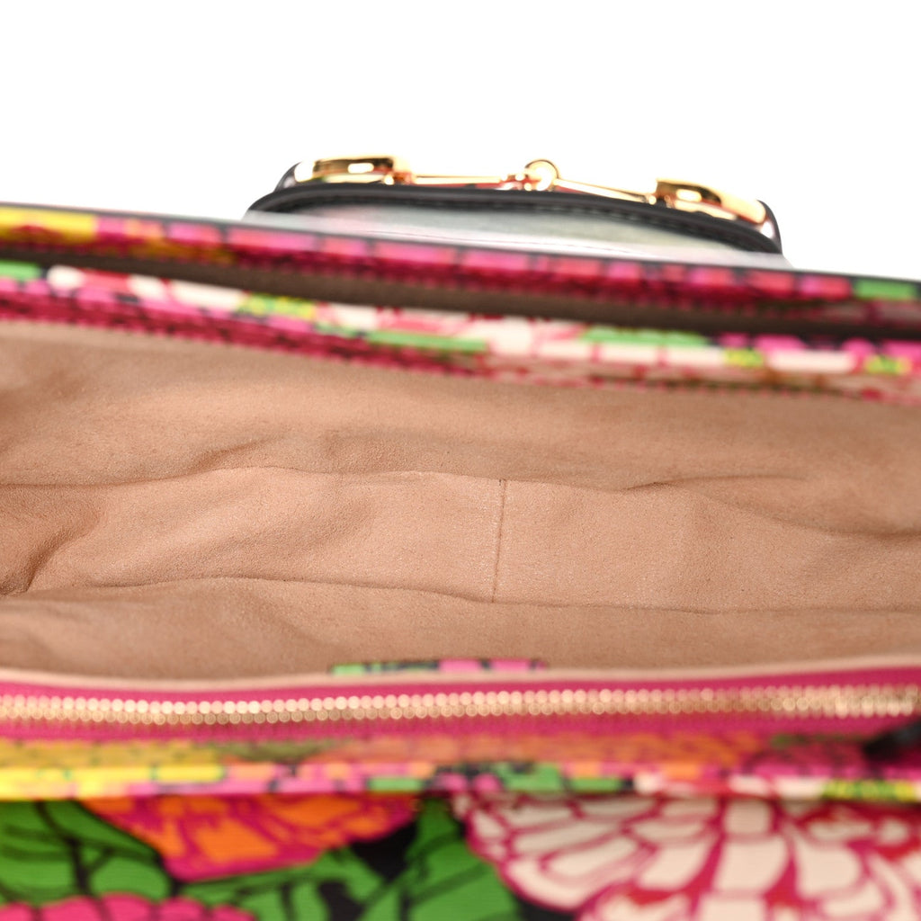 Gucci X KEN SCOTT New Shangai Calfskin Pomponica Print Horsebit 1955 Shoulder Bag  Multicolor Fuxia Pompon