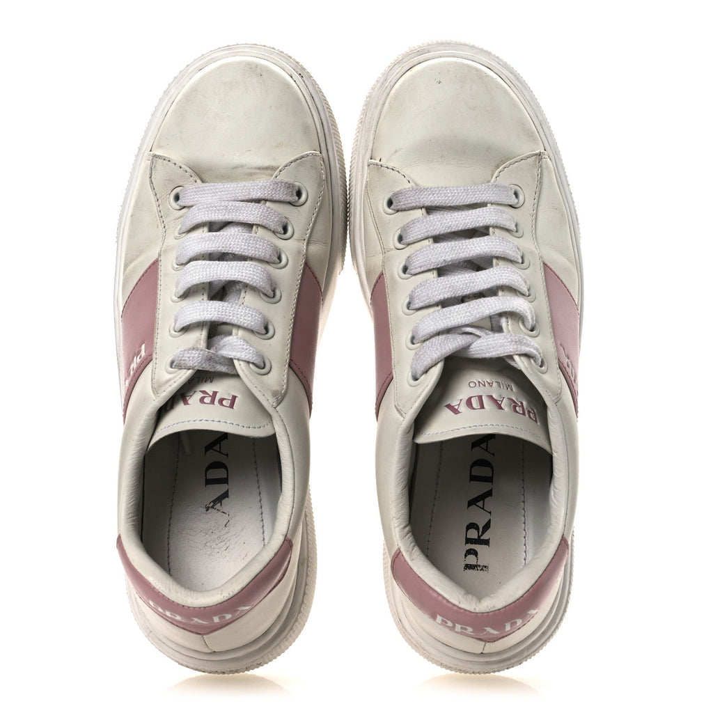 Prada Vitello Soft Logo 45mm Platform Sneakers 35.5 White Pink
