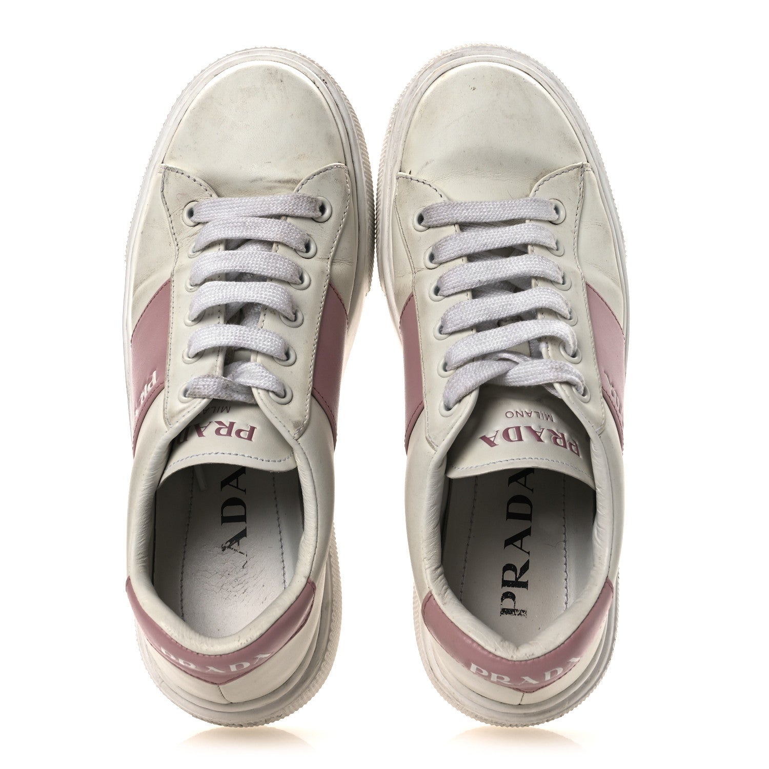 Prada Vitello Soft Logo 45mm Platform Sneakers 35.5 White Pink