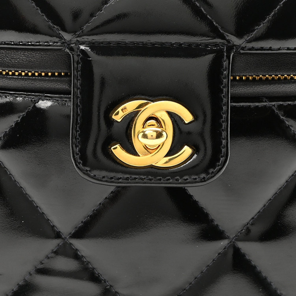 Chanel Patent Quilted Top Handle Vanity Case Black