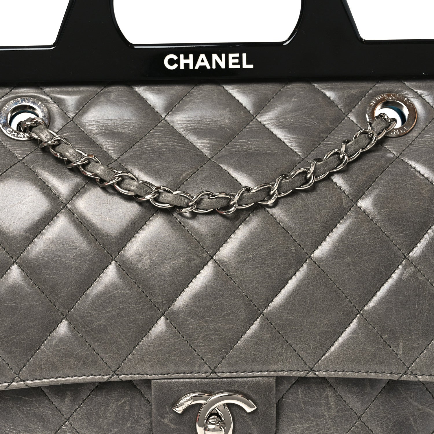 Chanel Glazed Calfskin Quilted Large CC Delivery Tote Grey