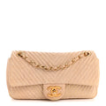 Chanel Calfskin Chevron Small Surpique Flap Beige