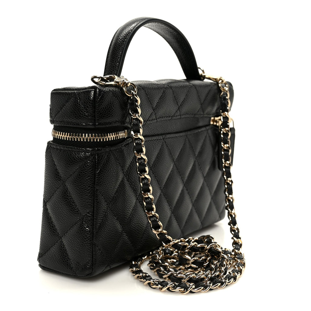 Chanel Caviar Quilted Top Handle Slim Vanity With Chain Black