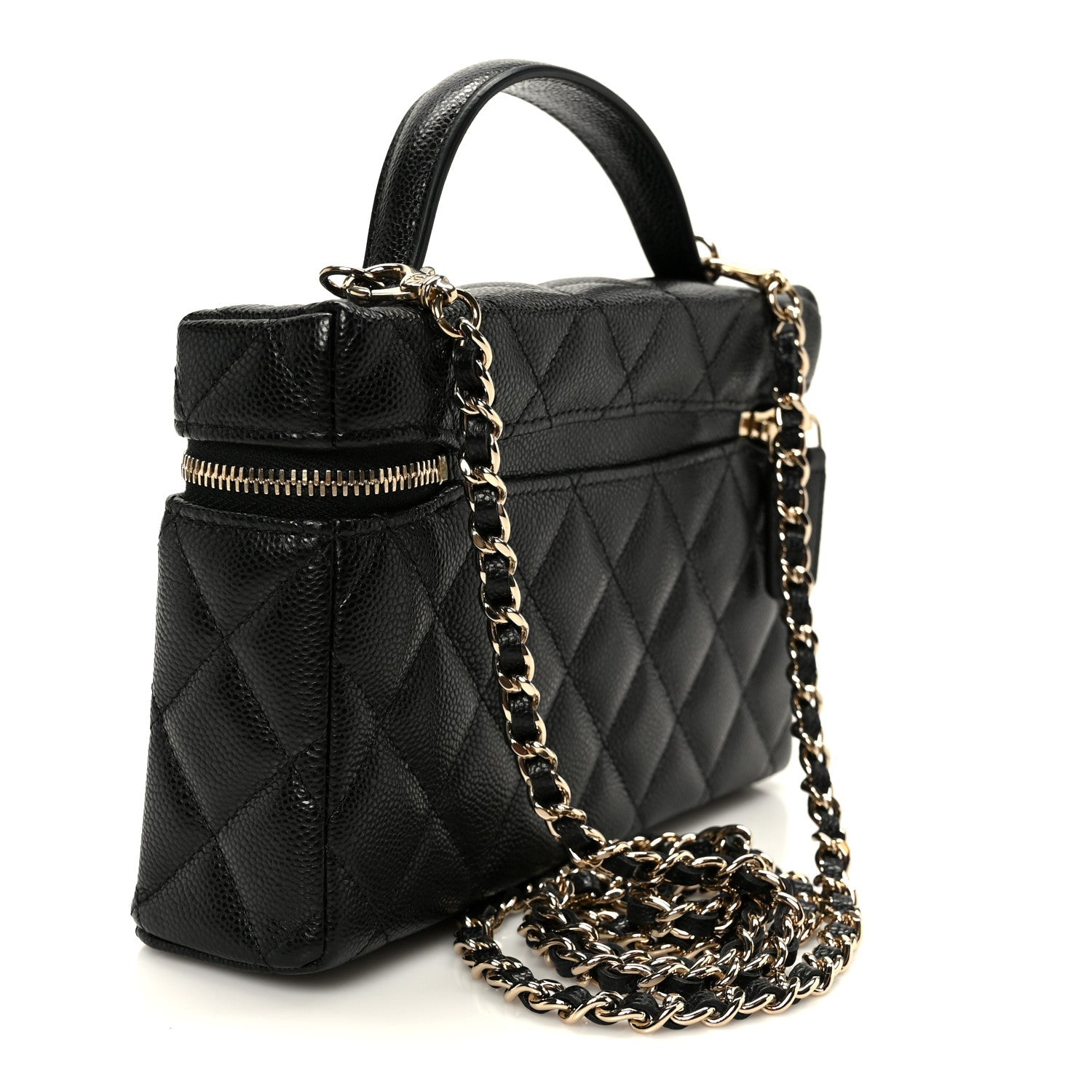 Chanel Caviar Quilted Top Handle Slim Vanity With Chain Black