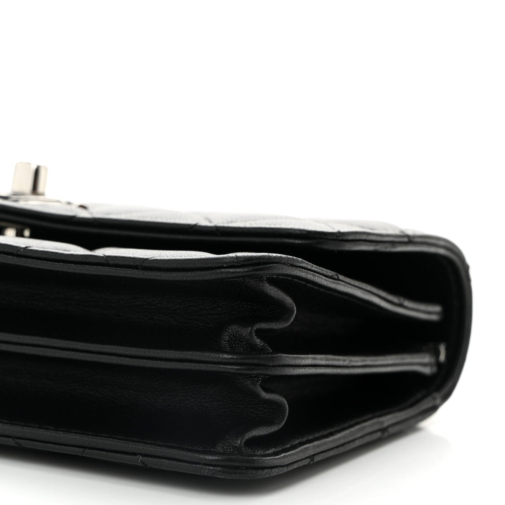 Chanel Lambskin Quilted Metal Top Handle Crossbody Flap Black