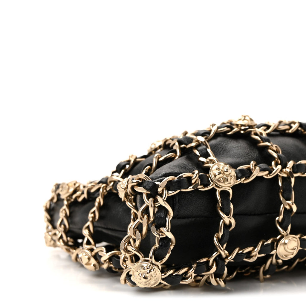 Chanel Lambskin Chain Frame Medallion Shoulder Bag Black