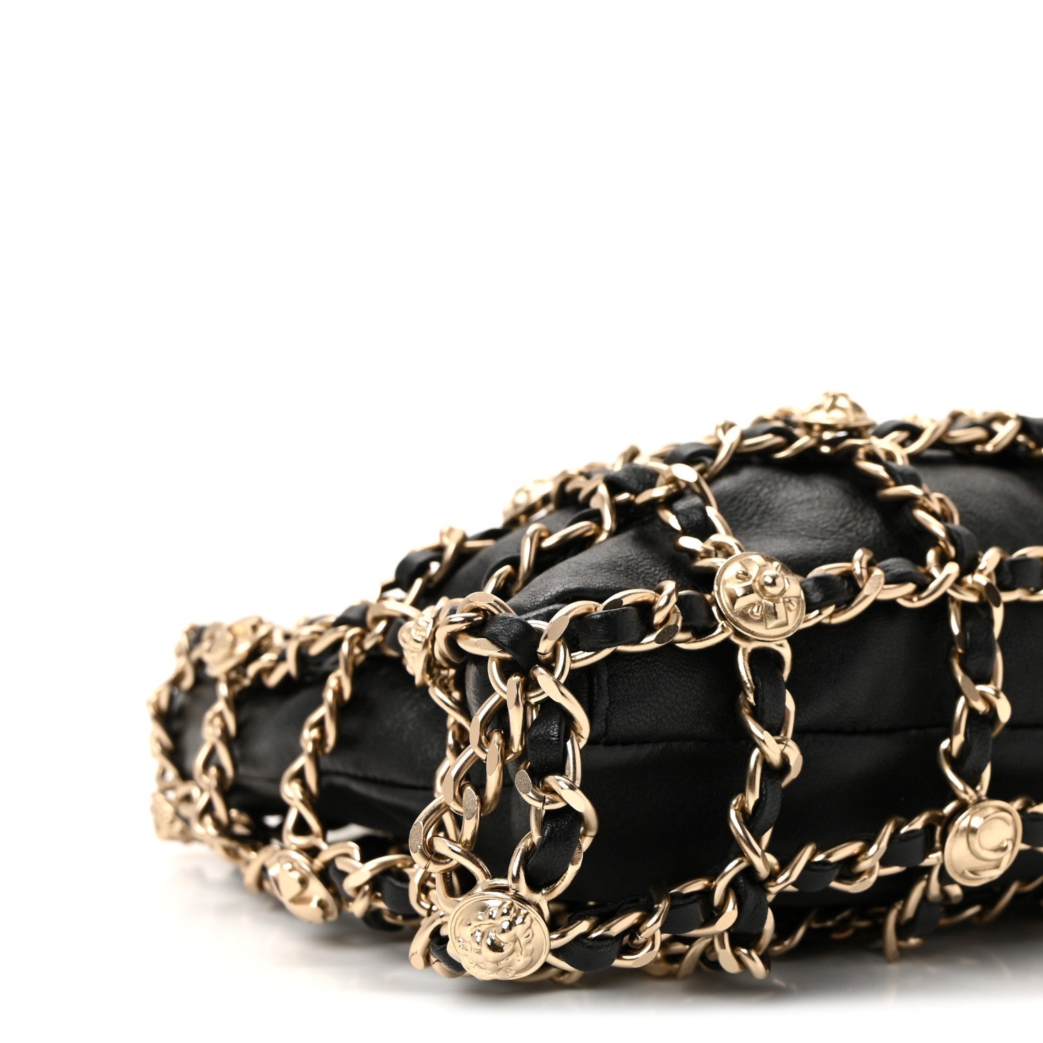 Chanel Lambskin Chain Frame Medallion Shoulder Bag Black
