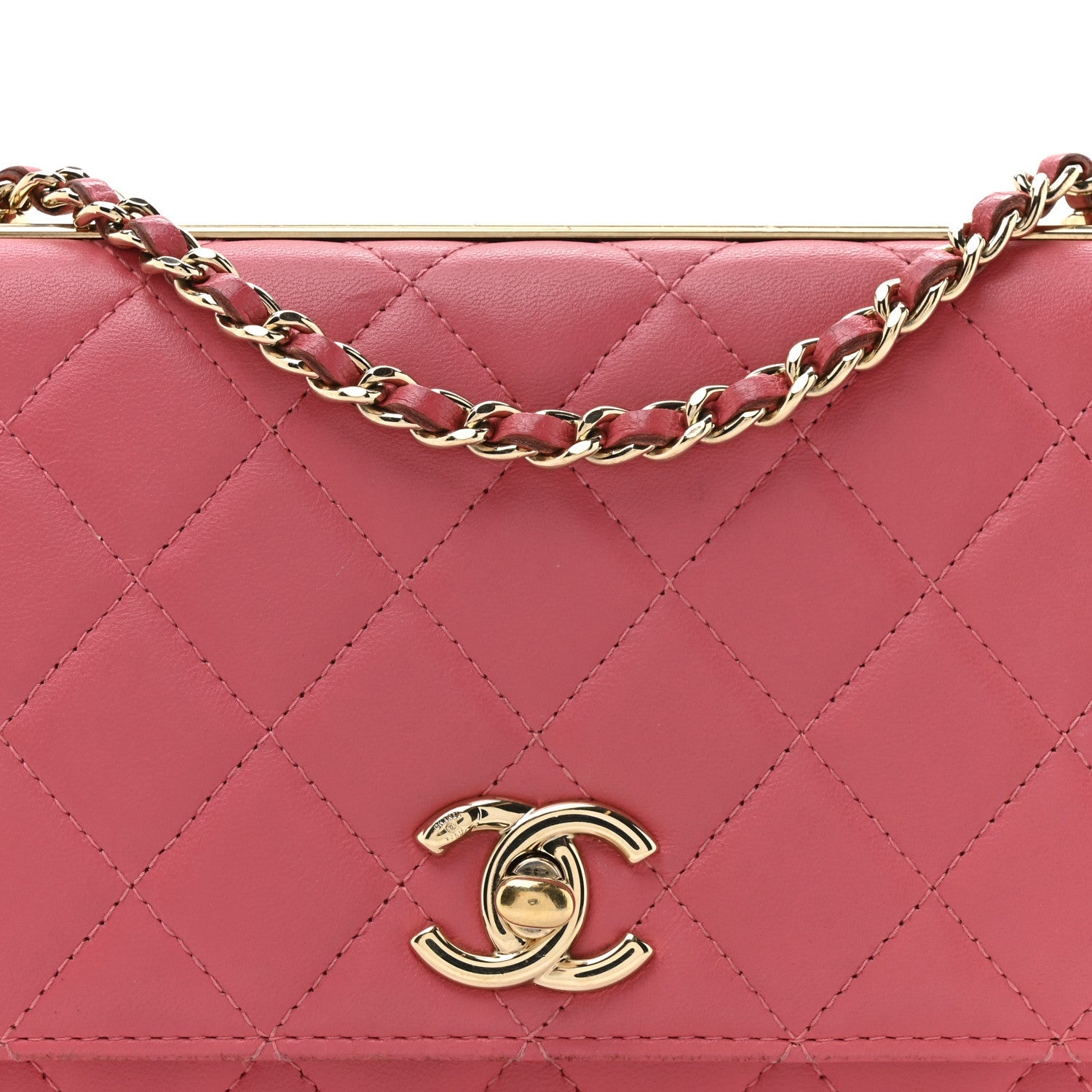 Chanel Lambskin Quilted Trendy CC Wallet On Chain WOC Bright Pink