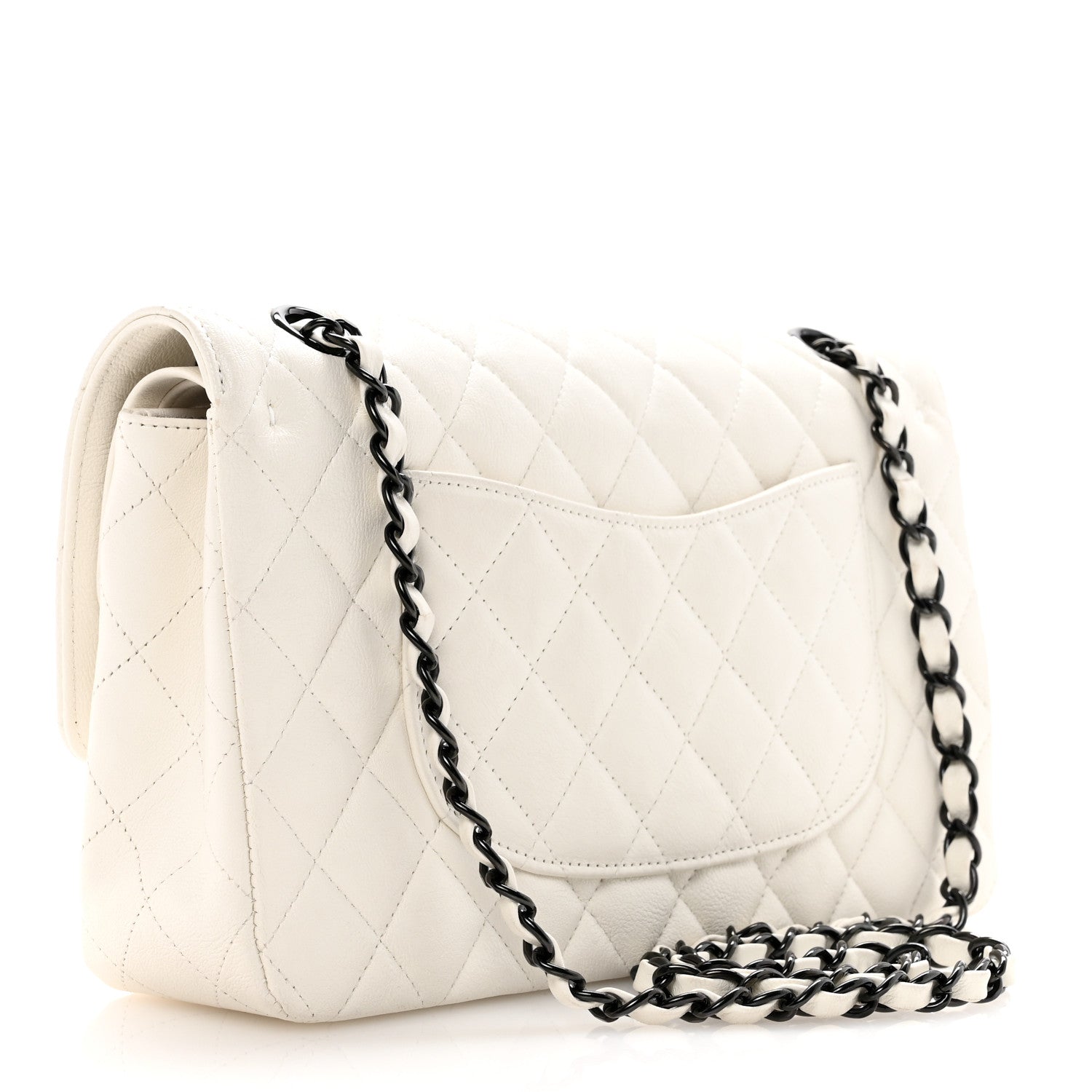 Chanel Crumpled Calfskin Quilted Medium Double Flap White