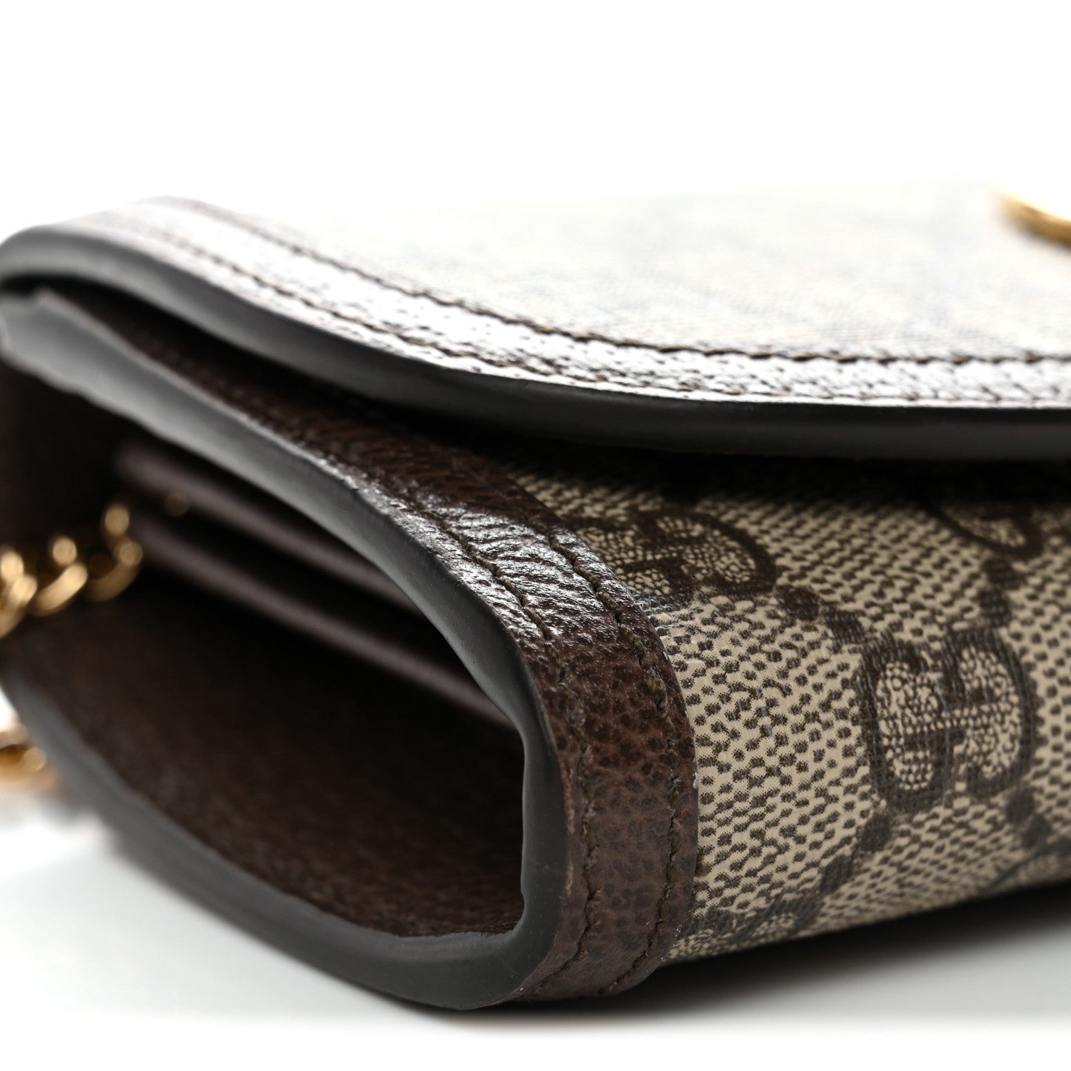 Gucci GG Supreme Monogram Textured Dollar Calfskin Blondie Continental Chain Wallet Beige Ebony New Acero