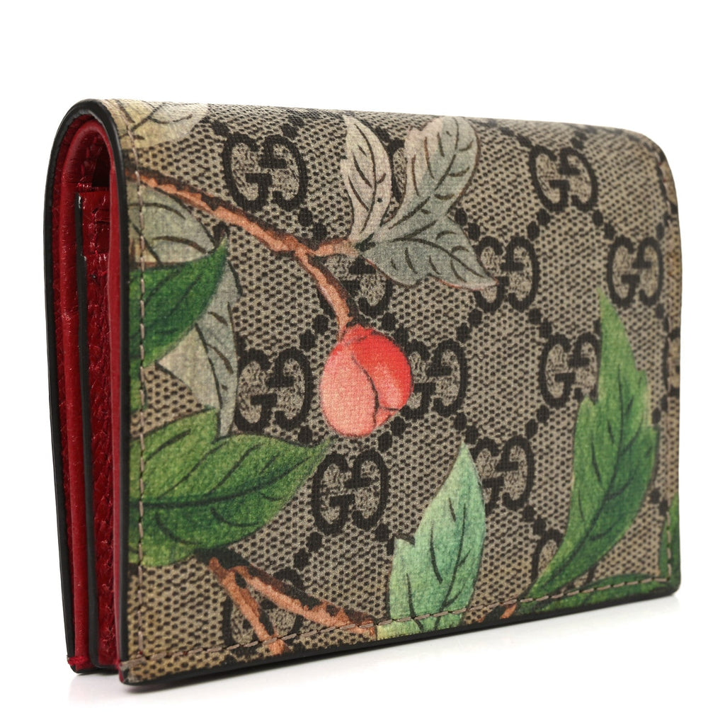 Gucci GG Supreme Monogram Tian Card Case Beige Multicolor Red