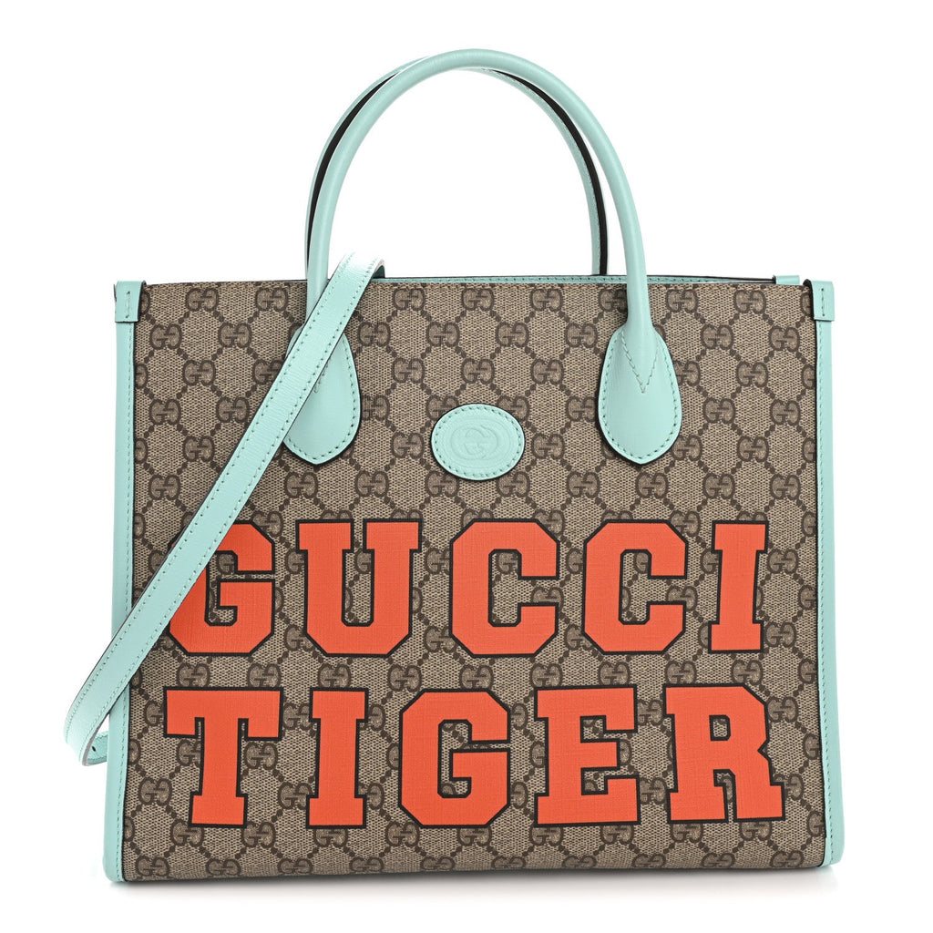 Gucci GG Supreme Monogram Textured Dollar Calfskin Web Gucci Tiger Small Retro Interlocking G Tote Bag Multicolor