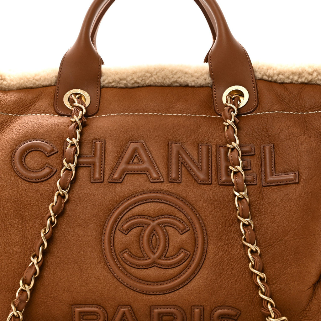 Chanel Lambskin Shearling Medium Deauville Tote Brown