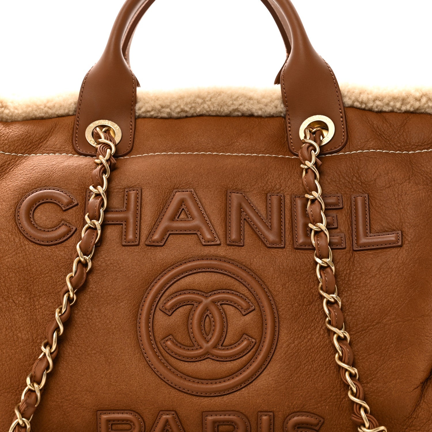 Chanel Lambskin Shearling Medium Deauville Tote Brown